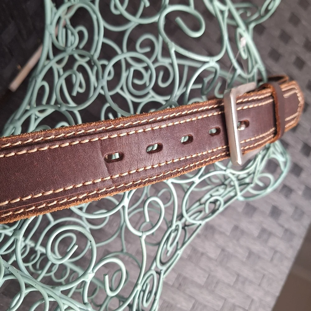 Genuine Leather Belt Wide Western Cowboy Metal Belt Buckle Thick Boho Casual 34 - Picture 6 of 15